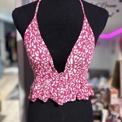 Pink Halter Neck Crop Top
