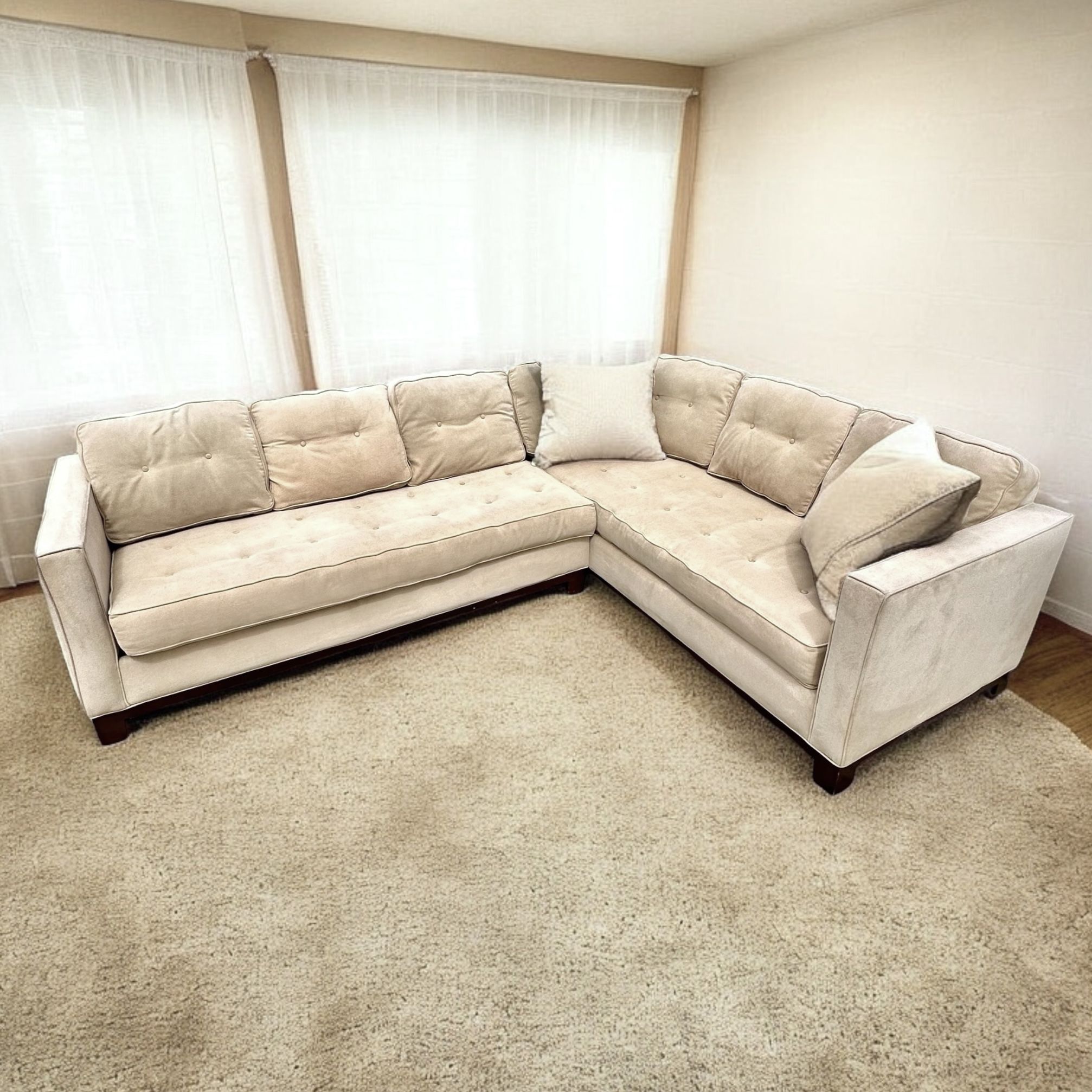 Beige 110” by 82” 2pc Tufted Sectional Sofa in Original Condition