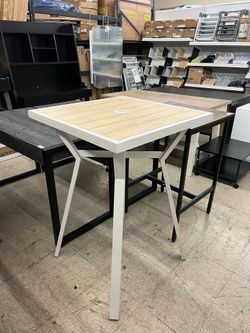 SONGMICS Square Dining Table Patio Table w/ Umbrella Hole 28"W X 28"L X 41.5"H - White / Beige