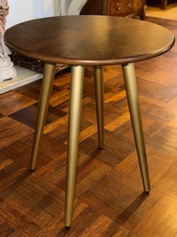 Modern Round Wood End Table / Side Table with Gold Metal Legs – 20”