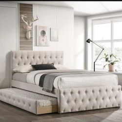 Full/twin Beige Trundle Bed With Orthopedic Mattress 