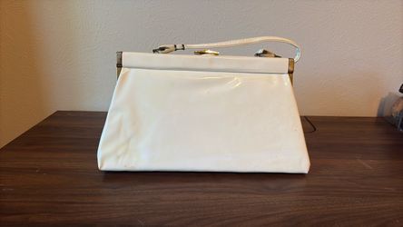 Vintage White Patent Leather Handbag with Gold Hardware