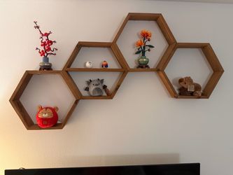 Hexagon Honeycomb Wood Wall Shelves