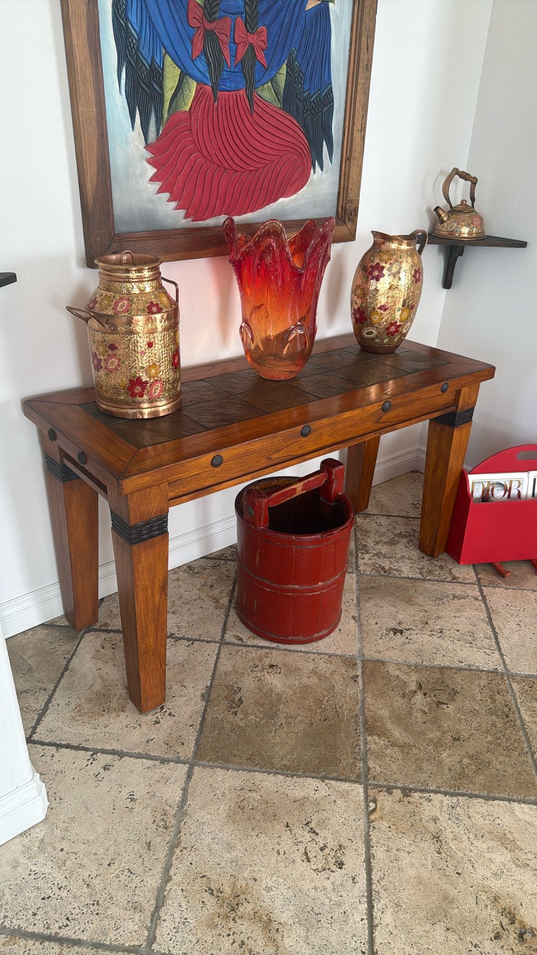 Mexican Rustic Console Table – Solid Wood & Tile Inlay