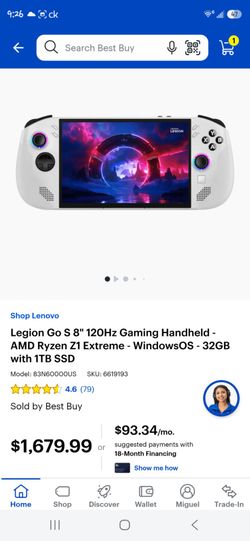 Legion Go S 8" 120Hz Gaming Handheld - AMD Ryzen Z1 Extreme - WindowsOS - 32GB with 1TB SSD