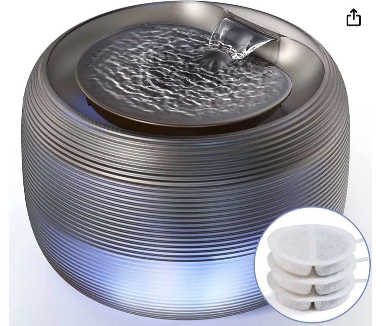 Cat Water Fountain, FEELNEEDY Ultra Quiet 84 fl oz/2.5L Pet Water Fountain for Cats and Dogs Inside with LED Light, Cat Drinking Fountain Waterfall wi