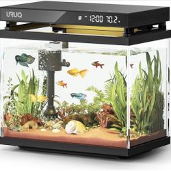 2 Gallon Aquarium Kit: UHD Glass, Multi-Layer Filtration System, Thermometer, 7-Color LED Light