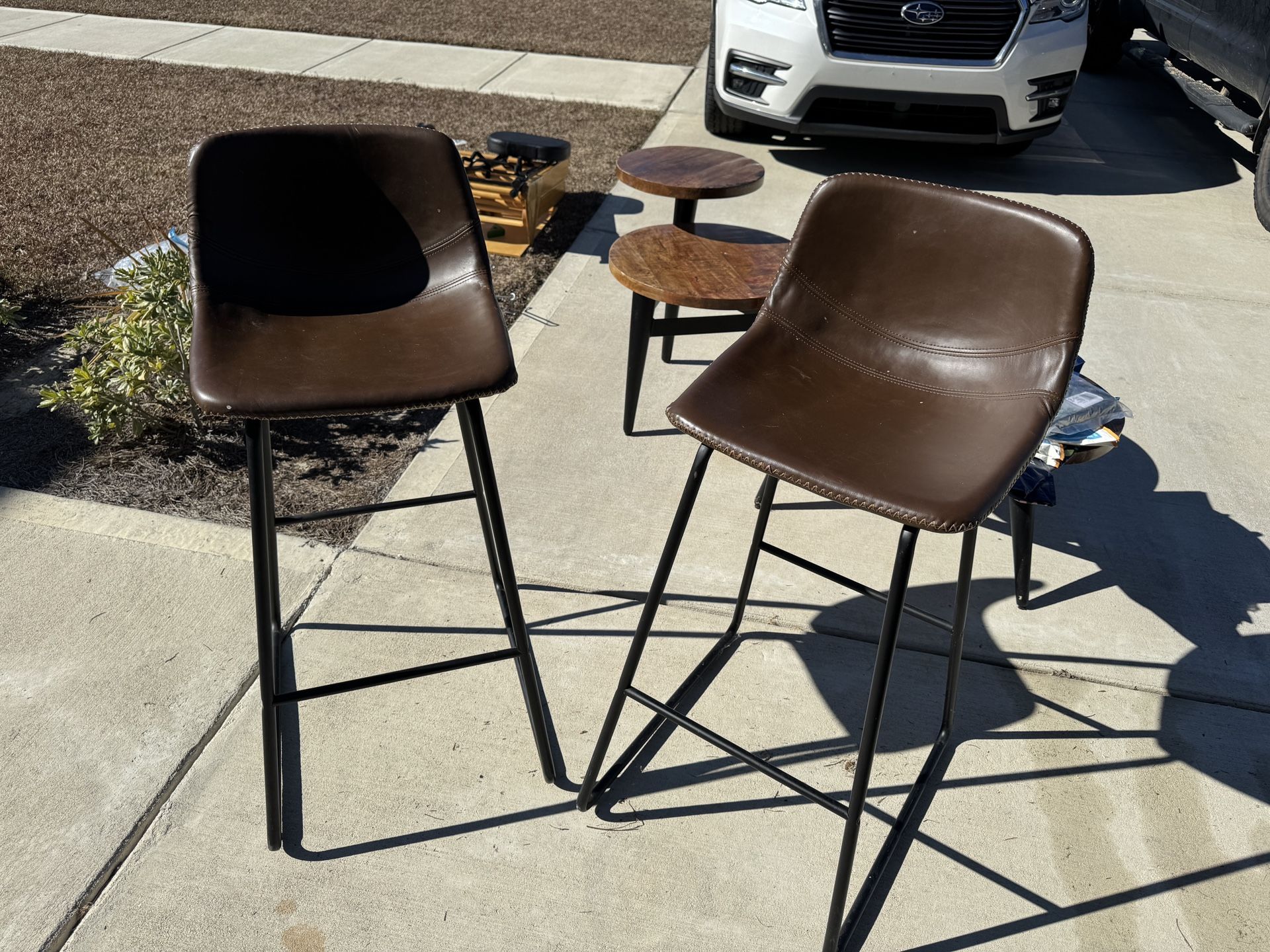 2 Genuine Leather And Metal Bar Stools