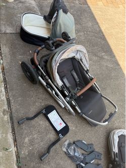 Uppababy Vista V3 + Aria V2 Travel System Double Stroller - Gray and Black