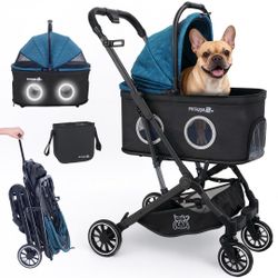 Pet Stroller For Small & Medium Dogs And Cats Up To 50 Lbs, 3-In-1 Lightweight Dog Stroller With Detachable Carrier, 360° Mesh Windows, One-Click Fold