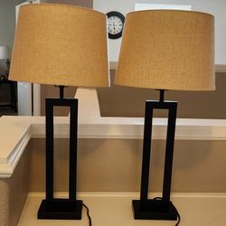 Black Medal Lamps With Beige Shades 