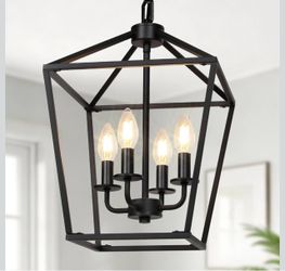 4 Light Chandelier, Industrial Ceiling Light Black Lantern Light