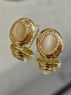 New Gold Plated S925 Post Silky luminous cat eyes glow cz halo Studs earrings