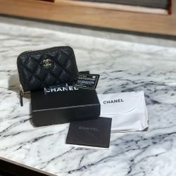 Chanel Classic Zipped Coin Purse Black Caviar Gold Hardware