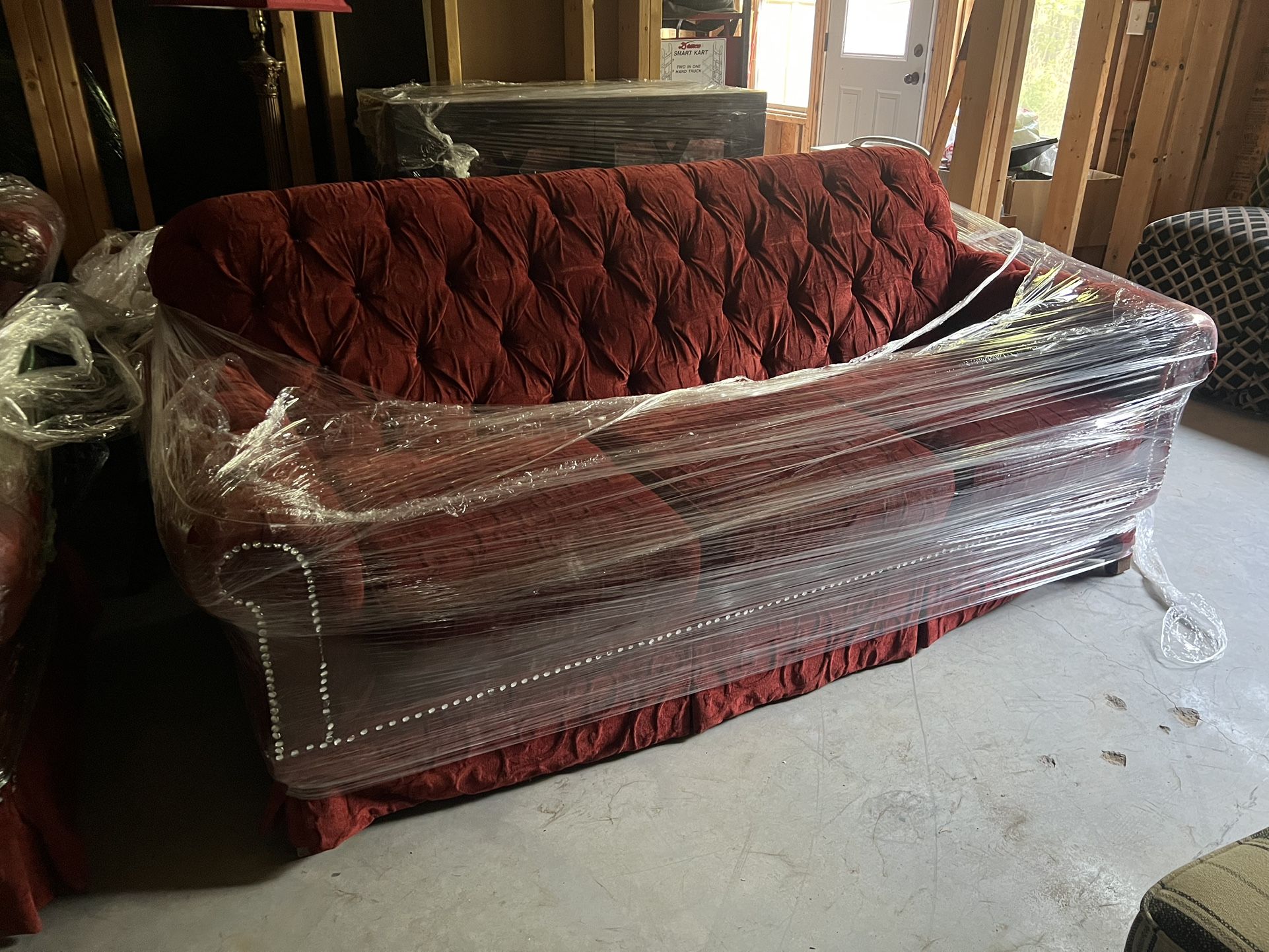 Custom Upholstered Red Couch & Loveseat Set - Like New / Rare Find!
