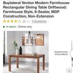 New! Buylateral Verdon Modern Farmhouse Rectangular Dining Table Driftwood: Farmhouse Style, seats 6