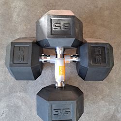 2 CAP  35lb RUBBER HEX DUMBBELLS- BRAND NEW  $70 FIRM