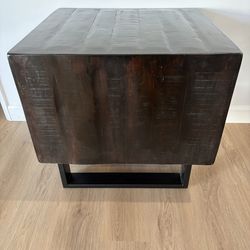 NEW "Parlone" Solid Acacia Wood End Table - Industrial Modern