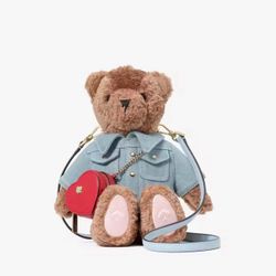 Kate Spade 3D Teddy Bear Denim Katey Valentines Heart Crossbody Bag