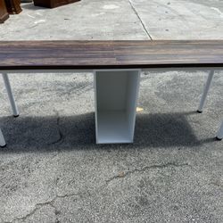 Modern Dark Wood Desk, White Legs Storage