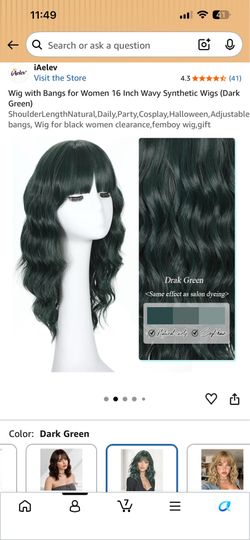 16in Dark Green Synthetic Wavy Wig