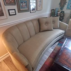 Art Deco Half Moon Rounded Button Tufted Sofa.
