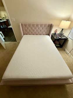 [Price down!] Full Size Bed Set (Little Seeds Velvet Frame + Living Spaces Gel Mattress)