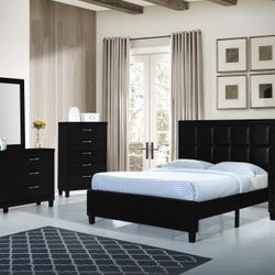 5PCBlack Engineered Wood/Leather Headboard Bedroom Set