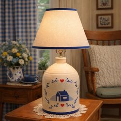 Vintage 50s 60s Folk Art Farmhouse Jug Lamp