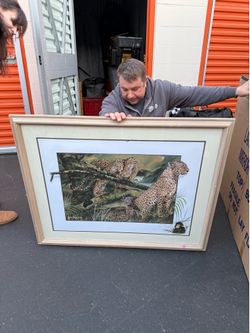 Signed Jason Hunt Framed Leopard & Chimpanzee Wildlife Print