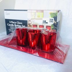 3 Piece Glass Candle Holder Set