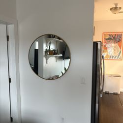 Large Brass Metal  Round Mirror- 30” X 30”