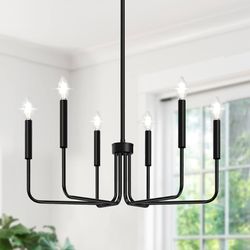 Black Chandelier, 6-Light Farmhouse Chandelier for Dining Room Lighting Fixtures Hanging DIA 28”