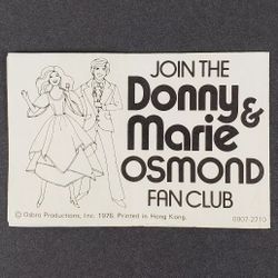 1976 Vintage DONNY & MARIE OSMOND Barbie Doll FAN CLUB REGISTRATION CARD Mattel

