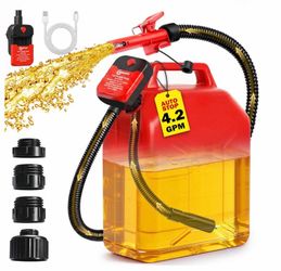 (J-50) Fuel Transfer Pump with Auto-Stop,4.2 GPM electric gas can pump. Portable automatic Petrol Transfer Pump with 51in Hose - 4 Adapters for Fast,r