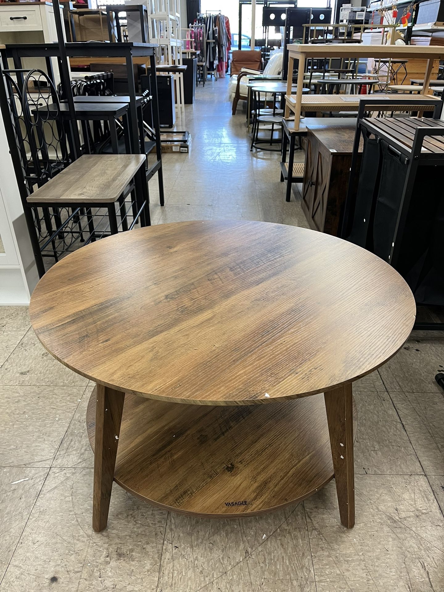 VASAGLE Round Coffee 2-Tier Center Table with Storage Tapered Legs - Honey Brown