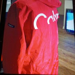 CALVIN KLEIN MEN'S RED FULL- ZIP STRETCH SOFT COAT JACKET