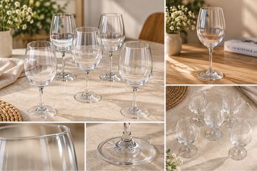 Set of 5 Clear Crystal Wine Glasses