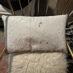 White and gold sequence pillow