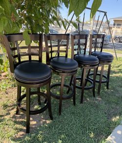 Set of 4 29 inch Swivel Counter Stool, Solid Wood, Faux Leather Cappuccino