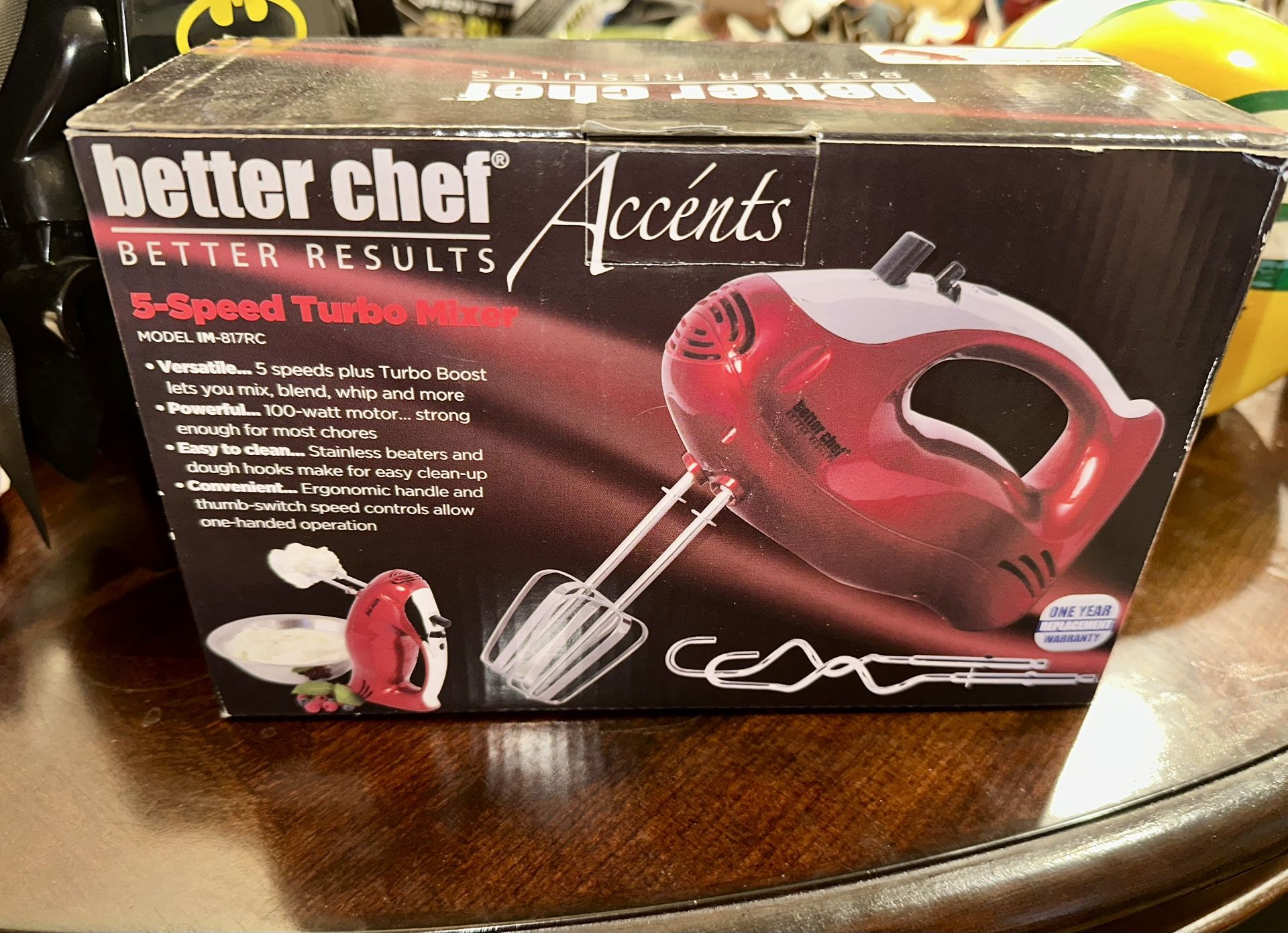 Better Chef Electric Hand Mixer | Chrome Accent | Chrome Beater & Hooks | Thumb Switch & Boost | 100