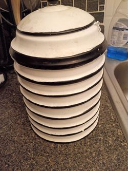 White and Black Striped tin Canister with Lid