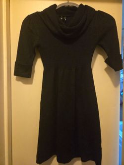 Black Long-Sleeve Cowl Neck Knit Dress