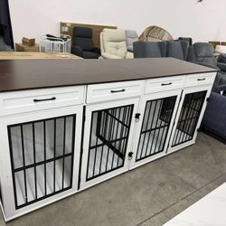 87”Dog Crate Furniture for 2 dogs, Wooden Double Crate with Door