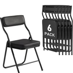 6 Pack Padded Folding Chairs with PU Leather Cushion and Backrest, Upholstered Foldable Dining Chair with Metal Frame for Indoor Outdoor Parties Weddi