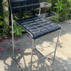 Black and Chrome Metal Faux Leather High Back Bar Stool