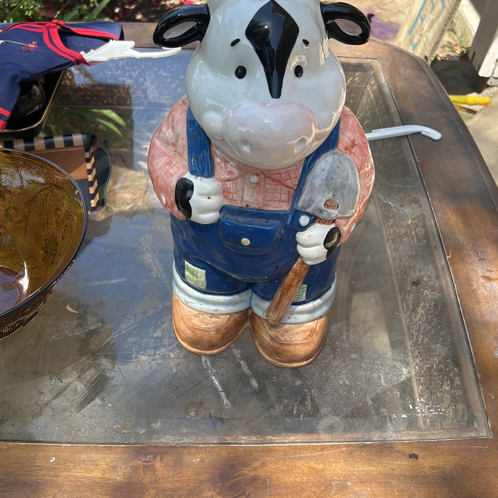 Farmer Cow Cookie Jar