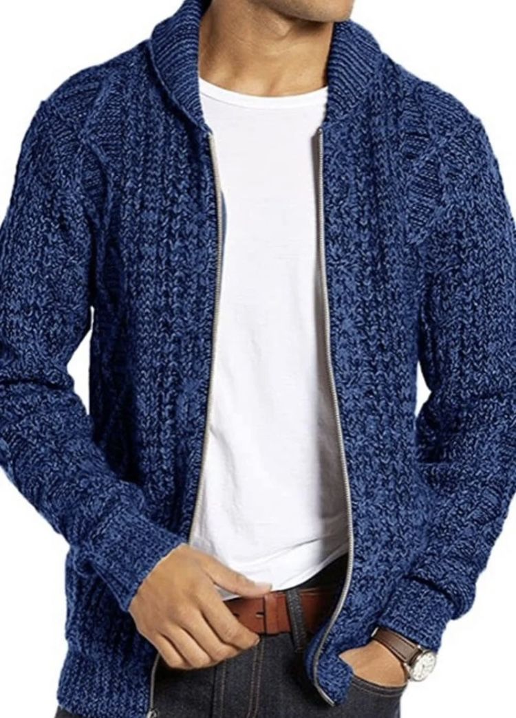 Mens Casual Stand Collar Cardigan Sweater Jacket Large