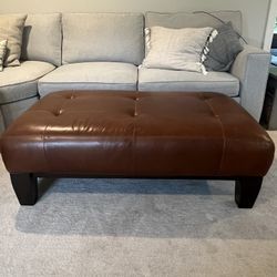 Pottery Barn Espresso Leather Ottoman 