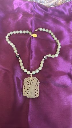 Jade Beaded Necklace with Carved Pendant